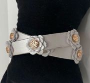 Rustic Cuff Pearl White Leather Megan Double Wrap With Logo Flowers