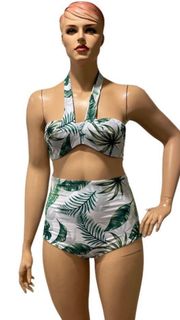 Leaves Print Halter Top Bikini