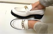 White Chunky Heel Loafers