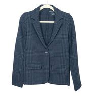 MAJESTIC FILATURES Navy Black Houndstooth Blazer Jacket One Button Women's 1 XS