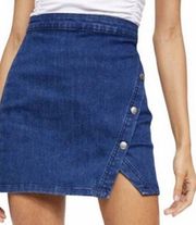 Free People We The Free Clubhouse Blue Denim Mini Skirt With Snaps size 6 NEW