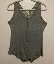 H. I. P. Racerback Sage Green Lace Button Front Summer Tank Top