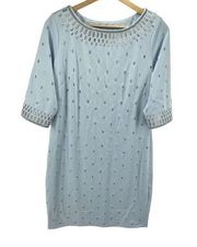 Gretchen Scott Womens Rocker Girl Shift Dress Knee Length Blue Silver Small