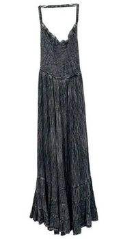 Earthbound Trading Co Black Gauzy Maxi Dress Open Back Smocked Strappy Boho Sz S