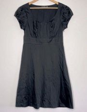 Empire Waist Pleated Scoop Collar Little Black Dress