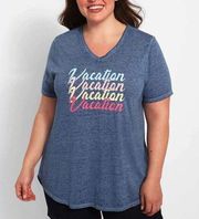 Lane Bryant Gray “Vacation” Blue Tie Dye V-neck Short Sleeves Tee