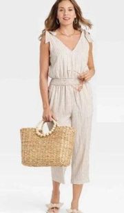 A New Day linen blend striped v-neck jumpsuit size medium