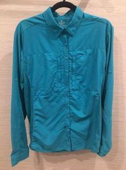 Women's Kuhl Teal Shirt Roll Tab Long Sleeve Button Up Active - Size Large