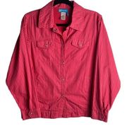 Fresh Produce Size Medium Snap Button Down Shirt Pink Stripped Collared Pockets