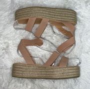 Wedged Sandals Sz 8.5 Pale Pink with braided Wedge