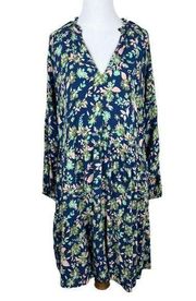 Caralyn Mirand The Drop Dress Womens XL Blue Floral Tunic‎ Long Sleeve V-Neck