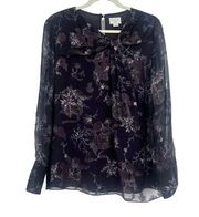 Grey Jason Wu Purple Silk Top Floral Embroidered Long Lined Sleeve Size 8