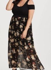 Torrid Black Floral Chiffon Cold Shoulder Maxi Dress Sz.4