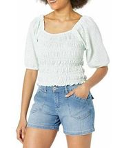 NWT BB Dakota My Way Smocked Eyelet Crop Top Puff Sleeve White Plus 1X