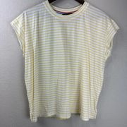 Ayr Shirt Women Large T Shirt Yellow White Stripe Preppy Classic Capsule