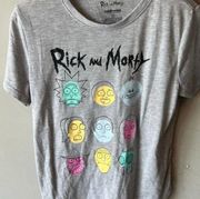 RICK and Morty Character Faces Gray Short Sleeve Graphic Adult Swim T-Shirt Top
