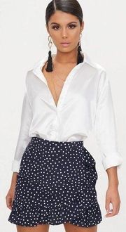 PrettyLittleThing Navy Polka Dot Frill Hem Wrap Mini Skirt Size 6 NWT