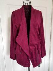 BlankNYC Jacket Open Drape Front Draw String Faux Suede Burgundy Womens Size (S)