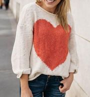 Lou & grey  Heart Sweater Red & Cream 3/4 Length Sleeve | Small