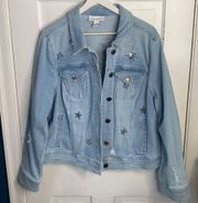 LANE BRYANT Embellished Distressed Star Sequin Denim Jean Jacket Plus Size 20