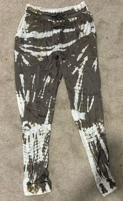 Young Fabulous & Broke NWT Silky/Satin joggers Tan w/ a greenish gray tie dye.