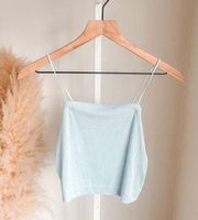 American Eagle 90s Ribbed Crop Top Baby Blue Spaghetti Straps Stretchy Basic