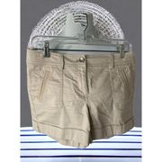 White House Black Market khaki flat front twill cuffed spandex booty shorts 4