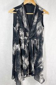 Allsaints Jayda Black White Feather Zipped Sleeveless Dress Size Small