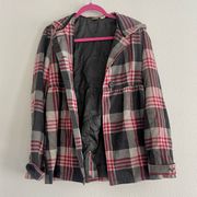 ROXY Plaid Pink and Gray Hooded Jacket Buttons And Pockets Size Medium