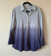 Soft Surroundings | Blue Ombre Button Down Collared Blouse Size Small Petite