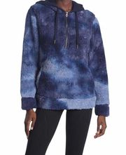 Nordstrom Te Verde  Tie Dye Half Zip Drawstring Hoodie S Marble Blue Fuzzy Cozy