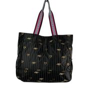 Harajuku Lovers Pinstripe Embroidered Logo Tote Bag Black Purse Handbag