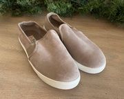 Waterproof taupe suede & white rubber slip on sneakers