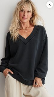 Black  V-neck Sweatshirt