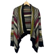 Boutique Fate Black Red & Yellow Stripe Knit Cropped Waterfall Cardigan M
