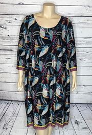 Jessica London Size 26 Floral Geometric Printed 3/4 Sleeve Shift Dress