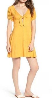 Love, Fire Tie Front Sun Dress, Mustard Yellow White Size S NWT