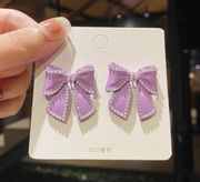 Purple Bow Pearl Stud Earrings for Women