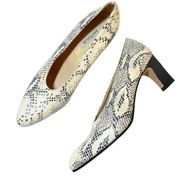 Ann Taylor Heels Leather Snakeskin Print Retro Almond Toe Pumps Women’s Size 9.5