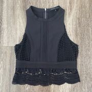 Womens  Black Lace Sleeveless Top - S