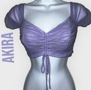 Akira Lavender Mesh Ruched Drawstring Center Crop Top On/Off Shoulders EUC M