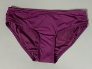 Purple ‘Amethyst 542’ Ruched Low-Rise Bikini Swim Bathing Suit Bottoms Designer Swimwear Size S 💜