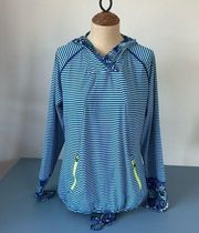 Title Nine womens rashguard swim top size L striped long sleeve hoodie pockets