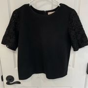Ann Taylor LOFT Black Thick Cropped Lace Short Sleeve Top Women’s Size S