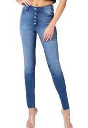 KANCAN Juniors Ladies Button Fly Skinny Raw Edge Jeans Jeggings ~ Size 9 (28)