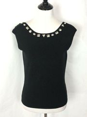 Chetta B Evening Womens Black Rhinestone Blouse Sleeveless Formal Size Small