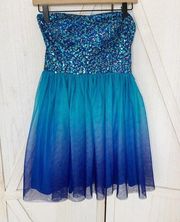 Hailey Logan by Adrianna Papell Formal Blue Sequin Mini Tulle Dress Size 5/6