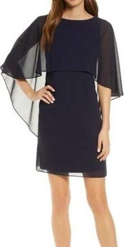 Vince Camuto Navy Blue Cape Overlay Chiffon Dress Size 2 NWT