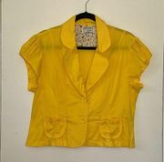 Y2K Ashley by 26 International Yellow Short Sleeve Light Cropped Blazer Size L