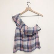 Cloth & Stone Plaid One Shoulder Ruffle Top